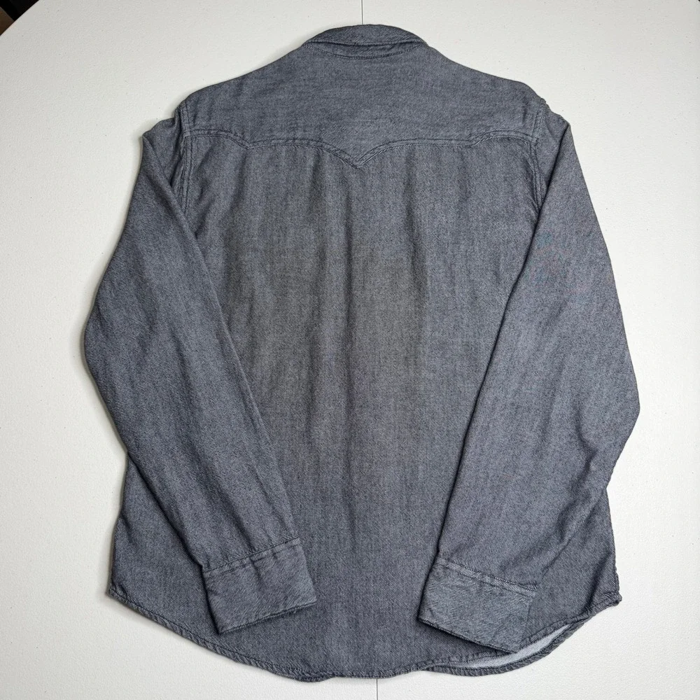 Levis Mens Large Dark Gray Pearl Snap Western Shirt Long Sleeve Cotton